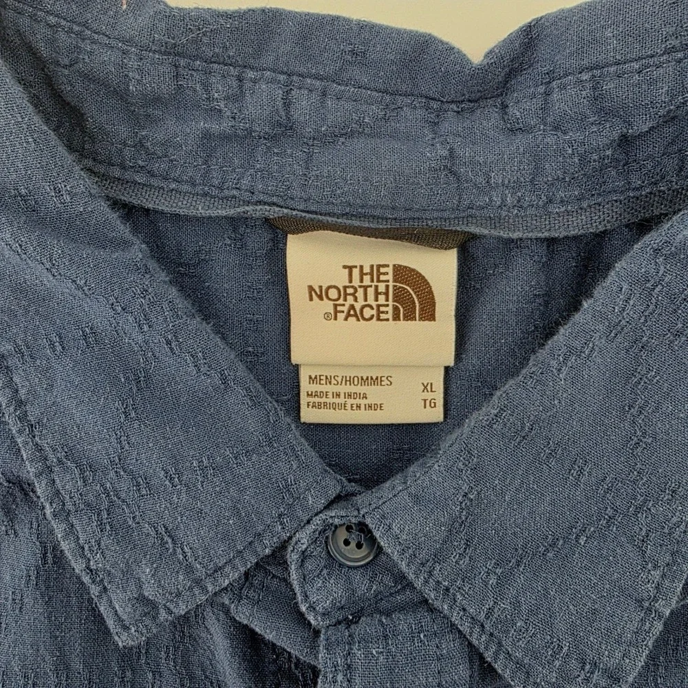 The North Face Mens Blue Textured Cotton Hemp Short Sleeve Button Down Shirt XL